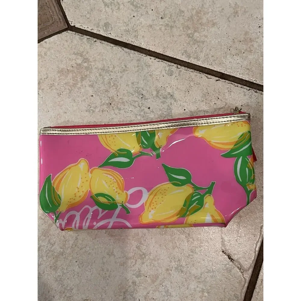 LILLY PULITZER for Estee Lauder Pink Yellow Lemons Cosmetic Makeup Bag 9.5